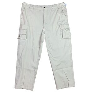 Orvis Cargo Pants Mens Size 42 x 29.5 Beige Ivory Cotton Safari Hiking Adj Waist